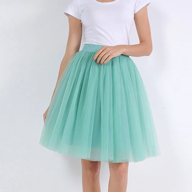 Wjczt 5 Layers Tulle Skirt Women Summer Ball Gown Midi Skirts Elegant Pleated Dance Tutu Skirts Casual Puff Skirts