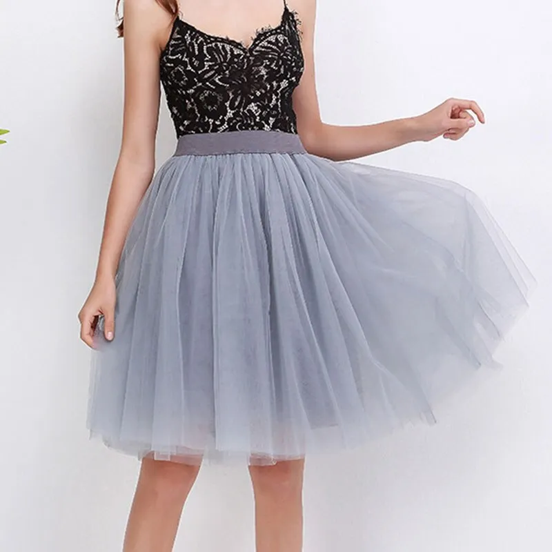 Wjczt 5 Layers Tulle Skirt Women Summer Ball Gown Midi Skirts Elegant Pleated Dance Tutu Skirts Casual Puff Skirts