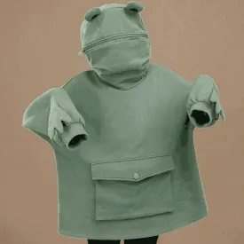 Women cute girl solid color frog hoodie sweatshirt with pocket