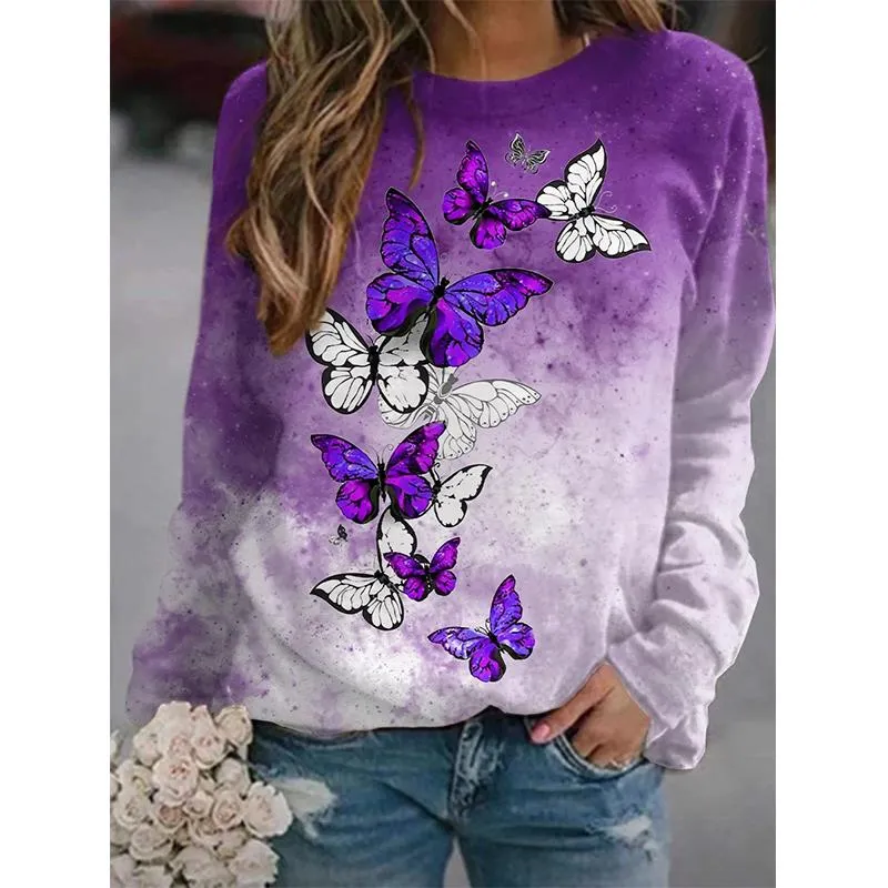 Women cute winter autumn pullover butterfly graphic crewneck sweatshirt