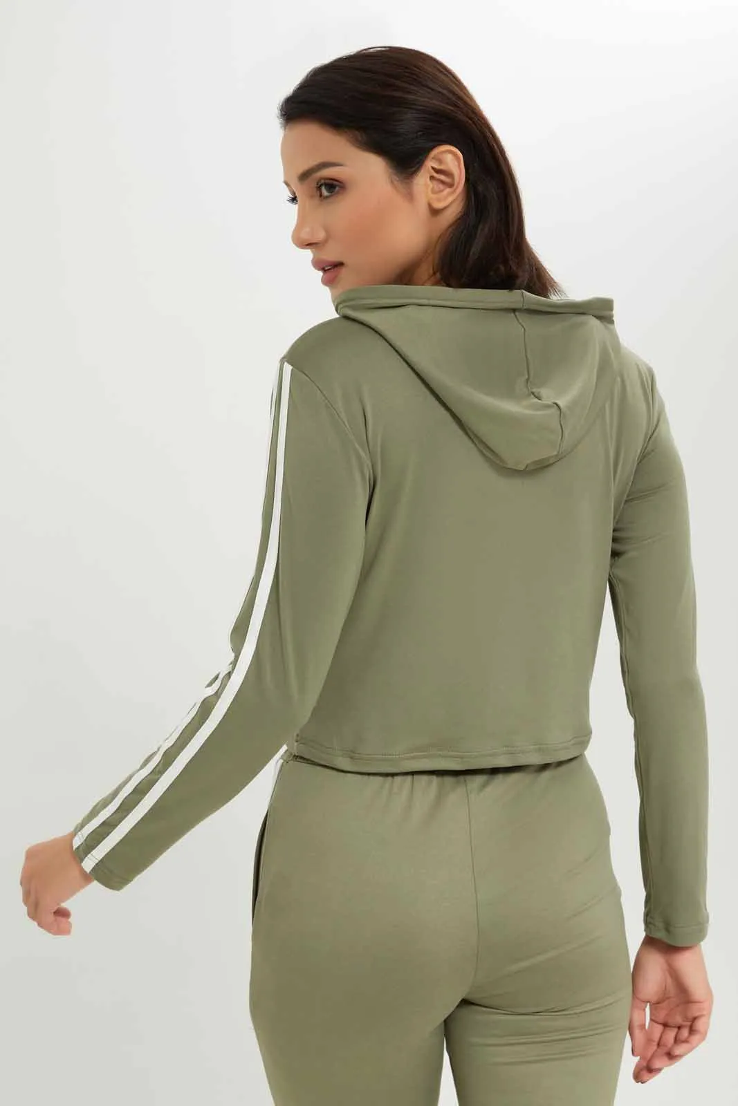 Women Olive Hoodie Embellished Sweatshirt