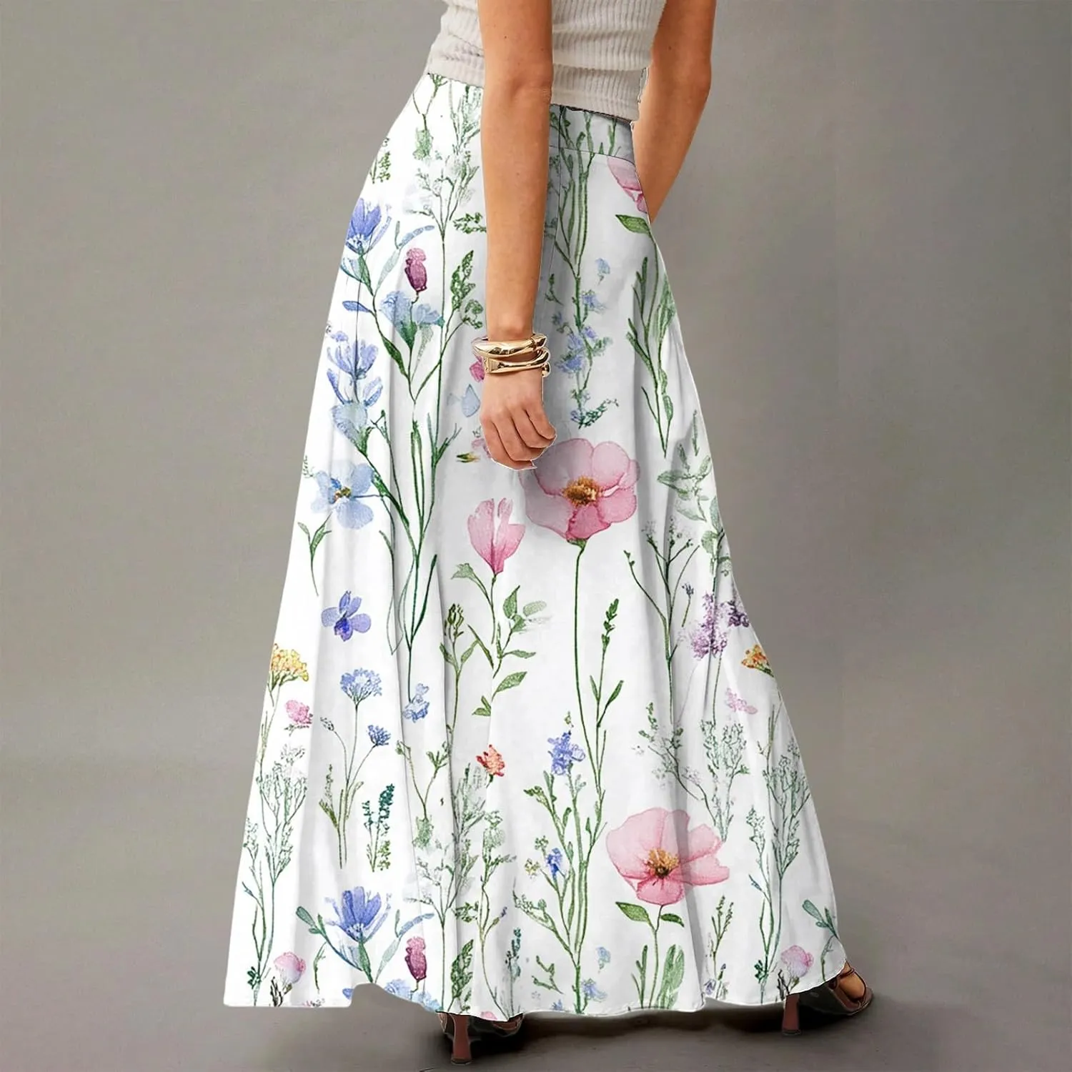 Women's 2025 Bohemian Long Floral Skirts Flowy High Waist Floral Maxi Skirt Summer Regular Trendy Skirts