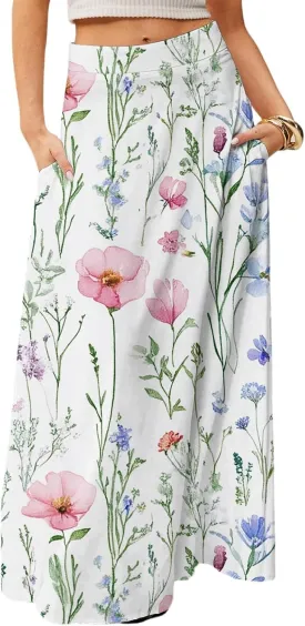 Women's 2025 Bohemian Long Floral Skirts Flowy High Waist Floral Maxi Skirt Summer Regular Trendy Skirts