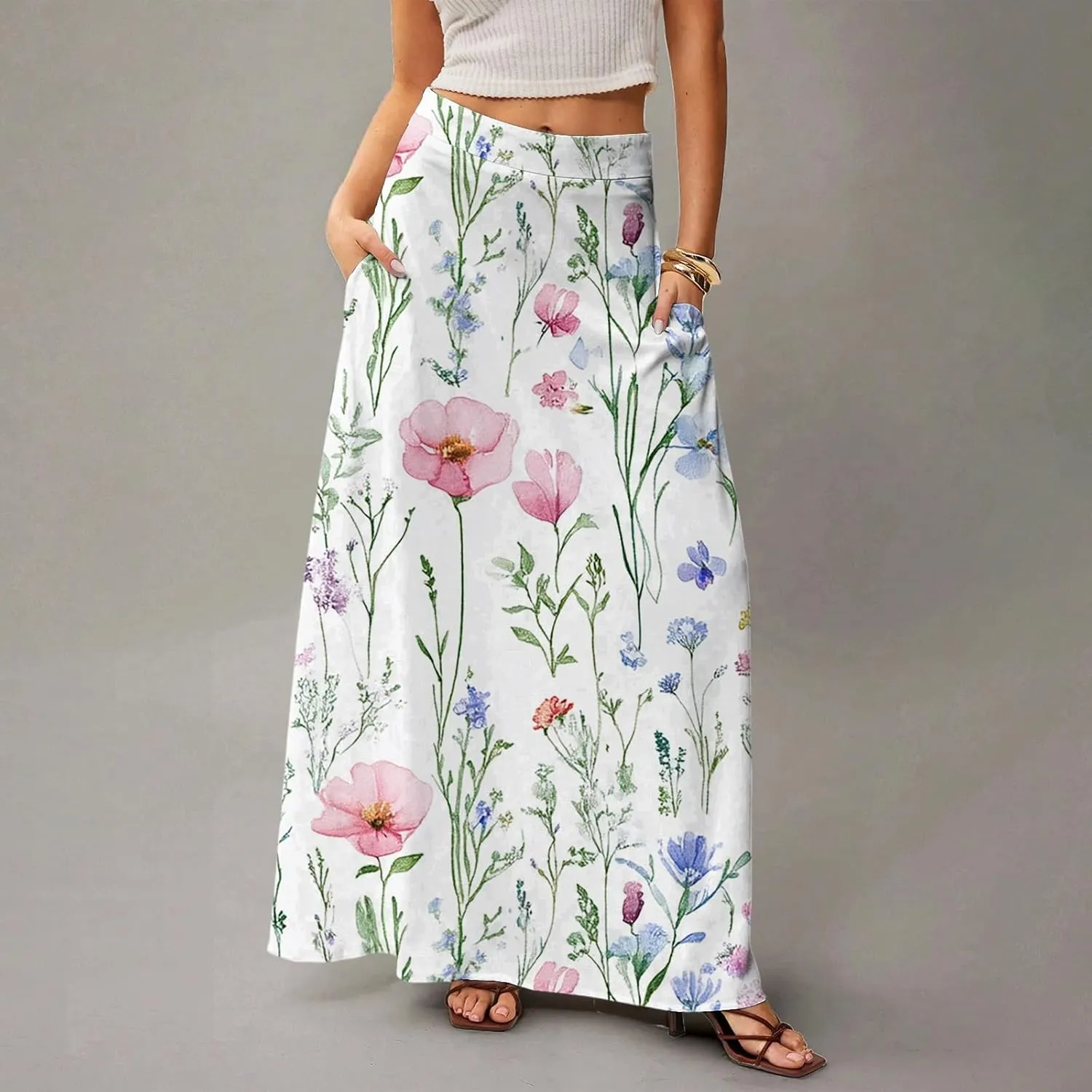 Women's 2025 Bohemian Long Floral Skirts Flowy High Waist Floral Maxi Skirt Summer Regular Trendy Skirts