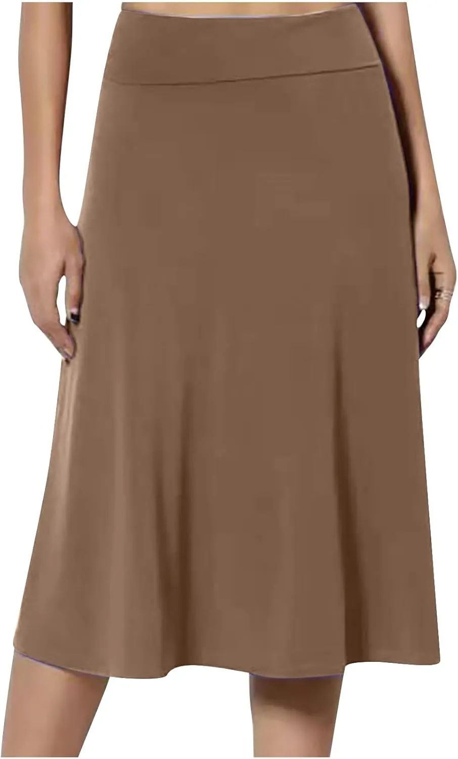 Women's High Waist Flared Skirt Pleated Midi Length Skirt A-Line Plus Size Casual Summer Lightweight Solid Long Skirt