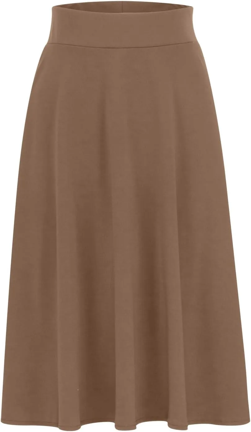 Women's High Waist Flared Skirt Pleated Midi Length Skirt A-Line Plus Size Casual Summer Lightweight Solid Long Skirt