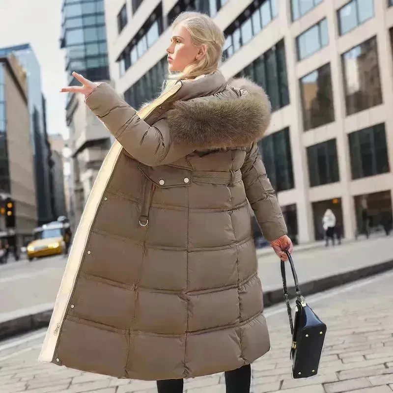 Women's Mid Length Fur Hoodie Winter Jacket Coat