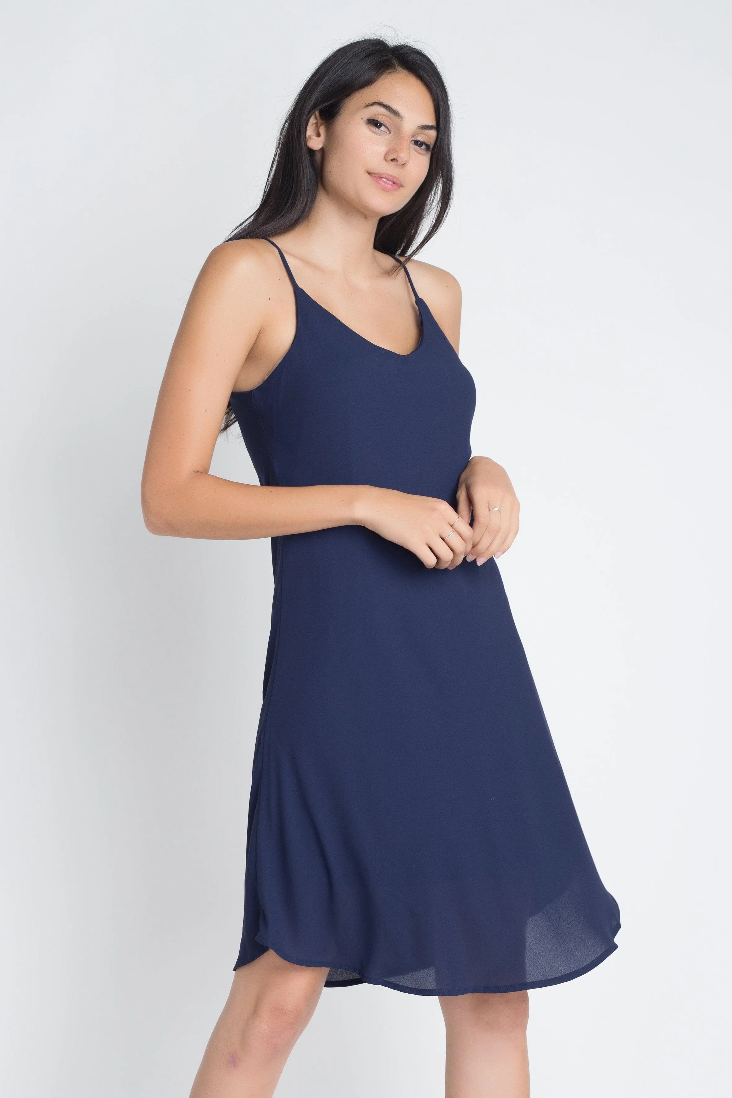Womens Navy Blue Sleeveless Flowy Dress Spaghetti Straps