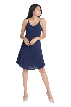 Womens Navy Blue Sleeveless Flowy Dress Spaghetti Straps