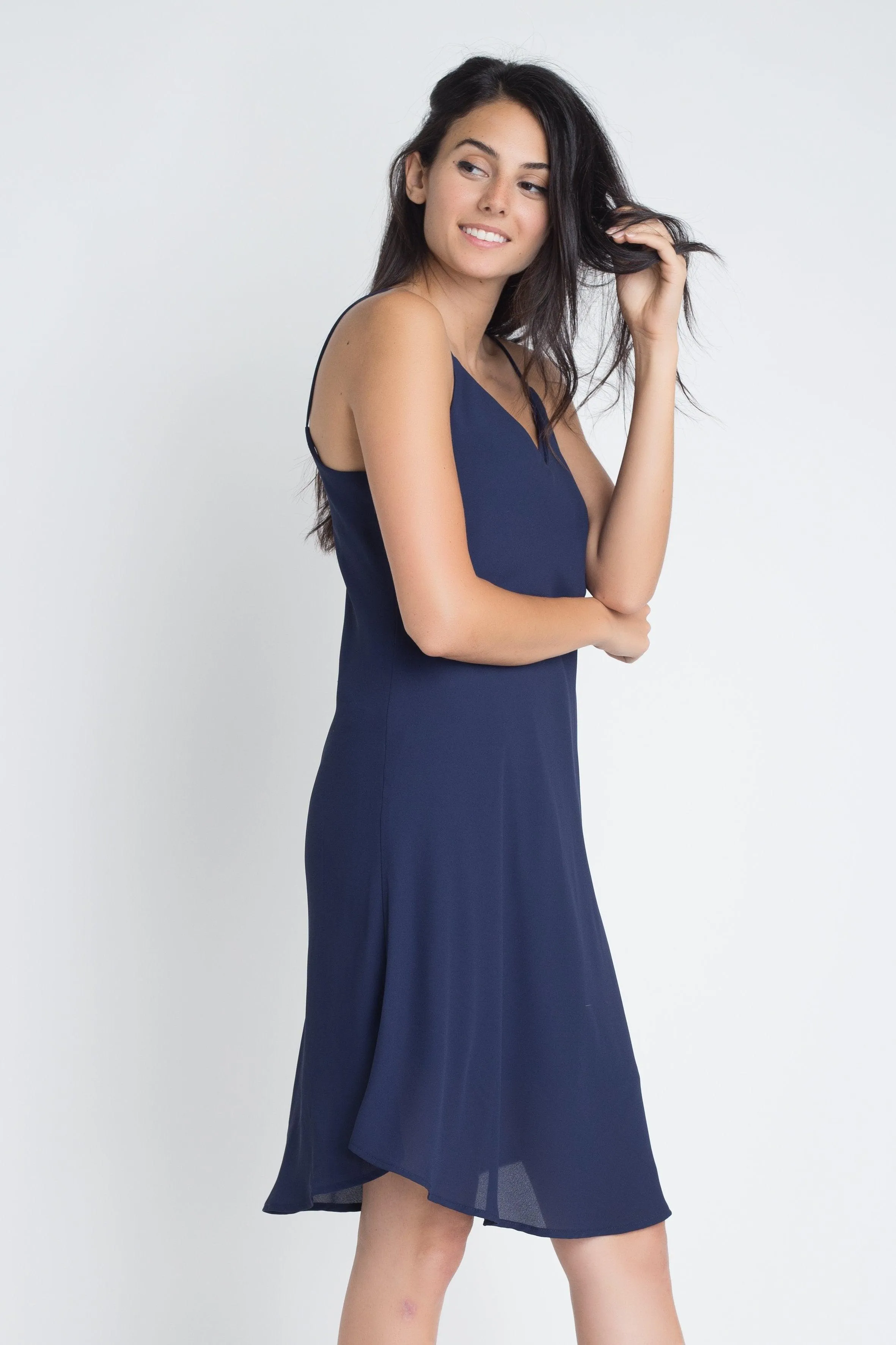 Womens Navy Blue Sleeveless Flowy Dress Spaghetti Straps