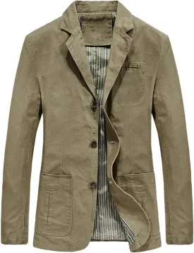 Xiaojmake Mens Autumn Suit Jacket 3-Button Cotton Twill Daily Business Blazer Jacket Notch Lapel Slim Long Sleeve Sport Coat