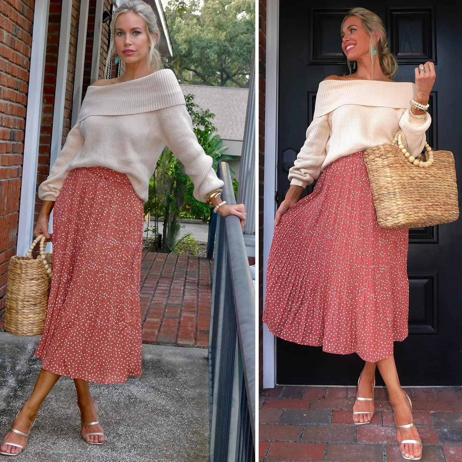 Zeagoo Women's Midi Skirts High Waisted Pleated A-Line Swing Skirts Summer Floral Long Skirts with Pockets